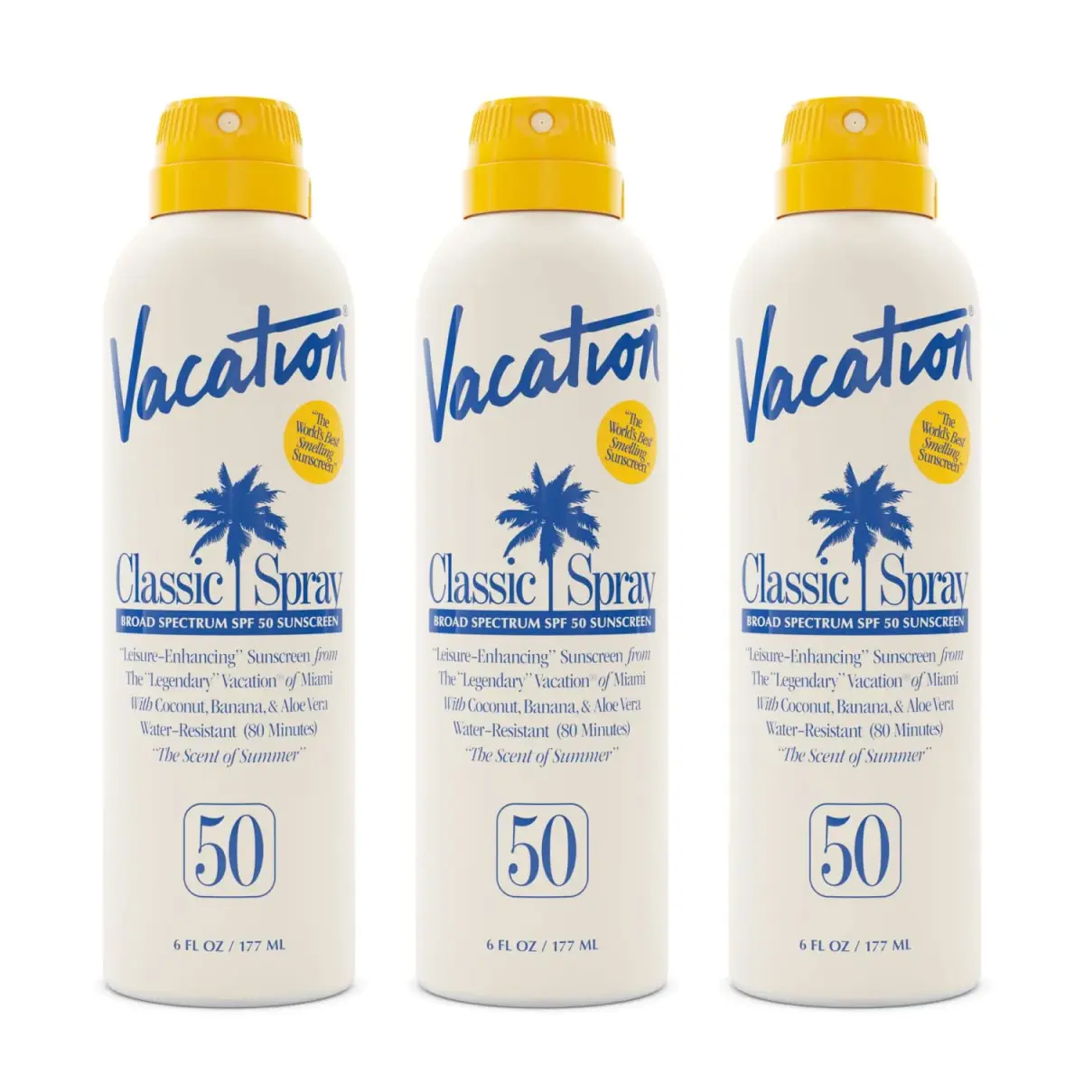 Vacation Classic SPF 50 Sunscreen Spray 156g (6 Fl Oz) Pack of 3 | Broad Spectrum, Water-Resistant 80 Min, Transparent on All Skin Tones - main product image