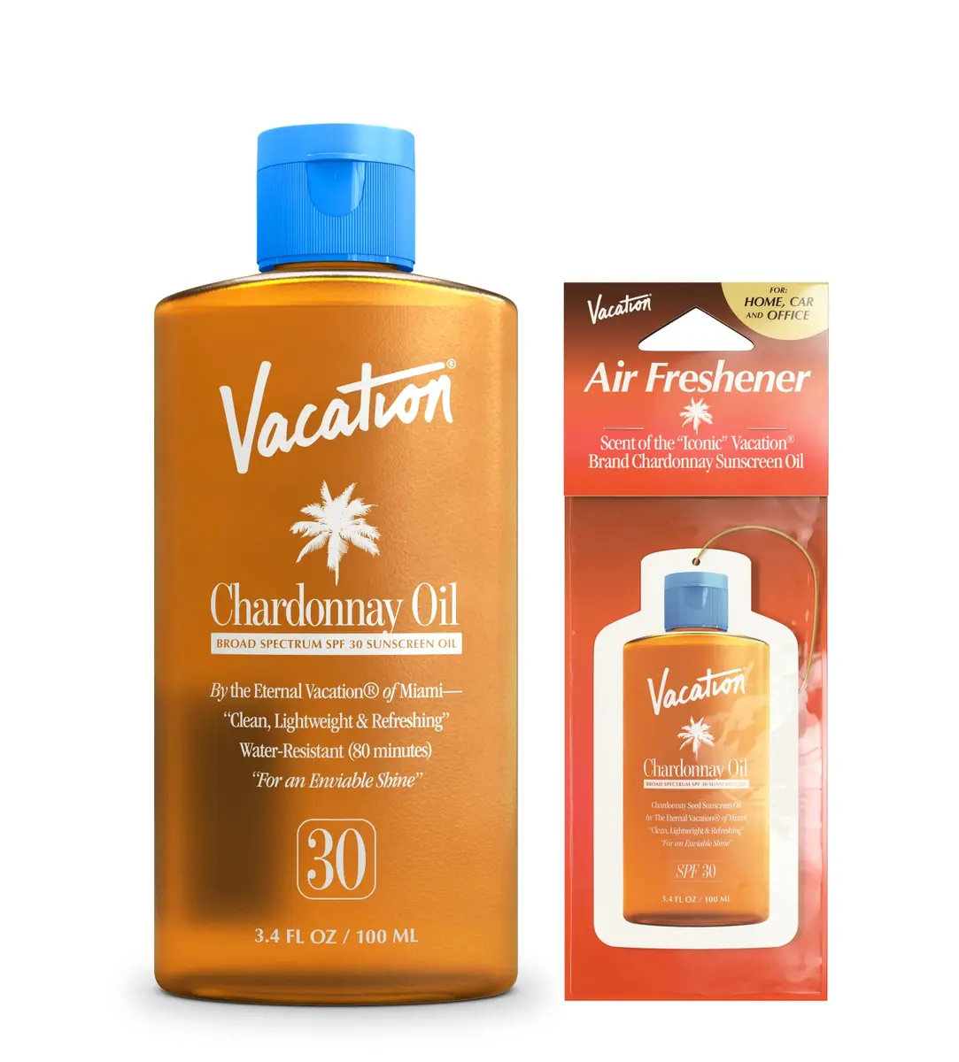 Vacation Chardonnay Oil SPF 30 Sunscreen Oil & Air Freshener Bundle | Hydrating, Water-Resistant, Travel Size - main product image
