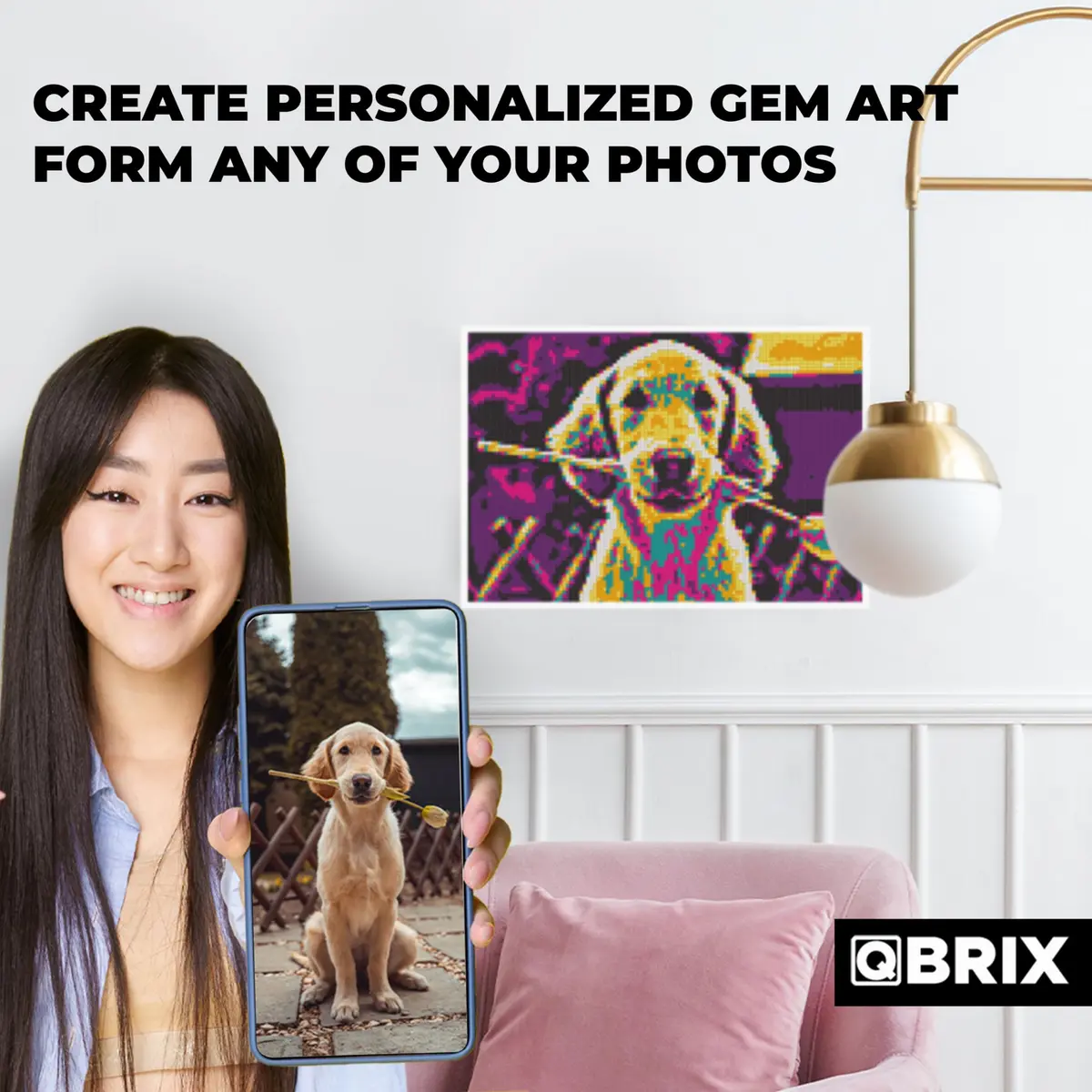 QBRIX Custom Diamond Painting Kit for Adults - Pop-Art A4 (21cm x 30cm) | Personalised Gem Art with Any Photo - view 3