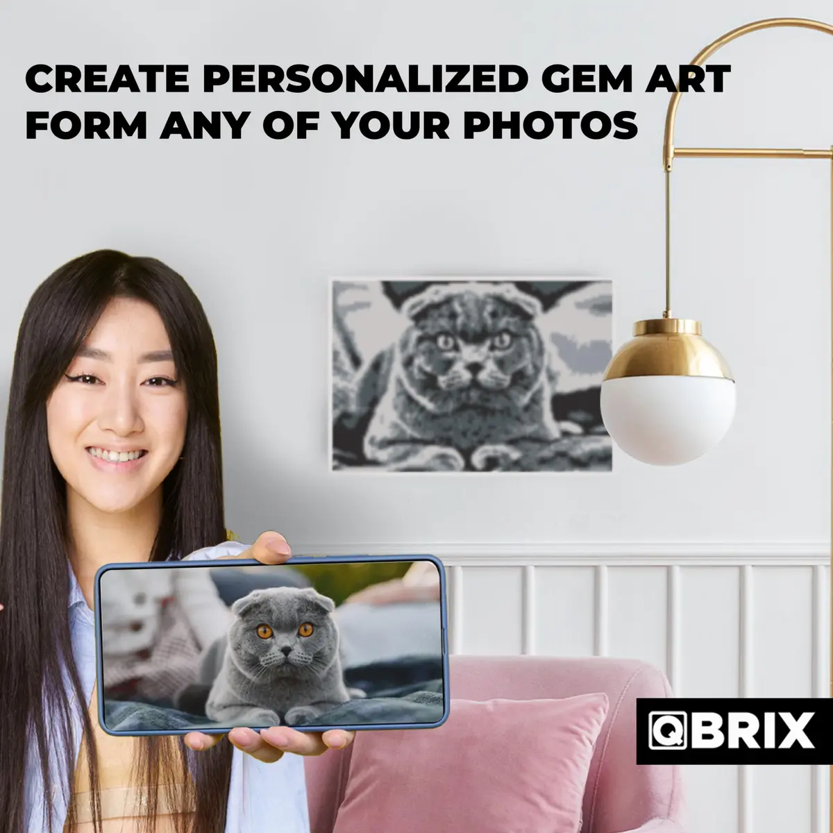 QBRIX Custom Diamond Painting Kit for Adults 21cm x 30cm (8.27 x 11.81 inches) | Personalised Gem Art from Any Photo - view 3