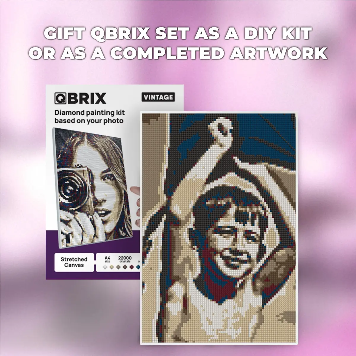 QBRIX Custom Photo Diamond Painting Kit 21cm x 30cm (8 x 12 inches) | Vintage A4 Full Drill Gem Art - view 5