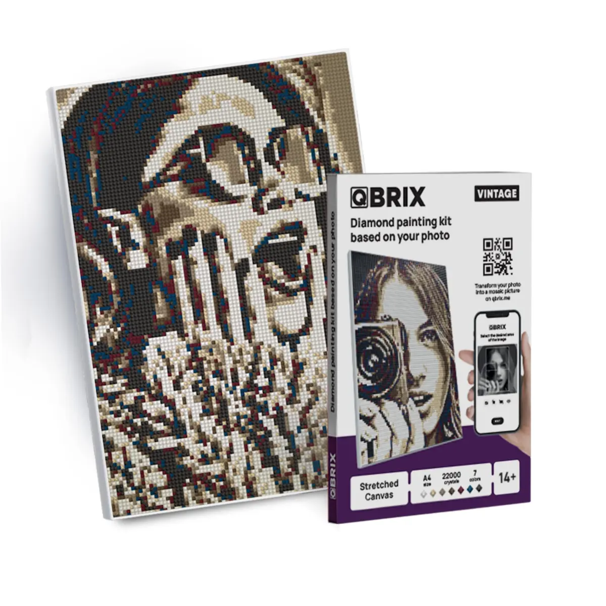 QBRIX Custom Photo Diamond Painting Kit 21cm x 30cm (8 x 12 inches) | Vintage A4 Full Drill Gem Art - main product image