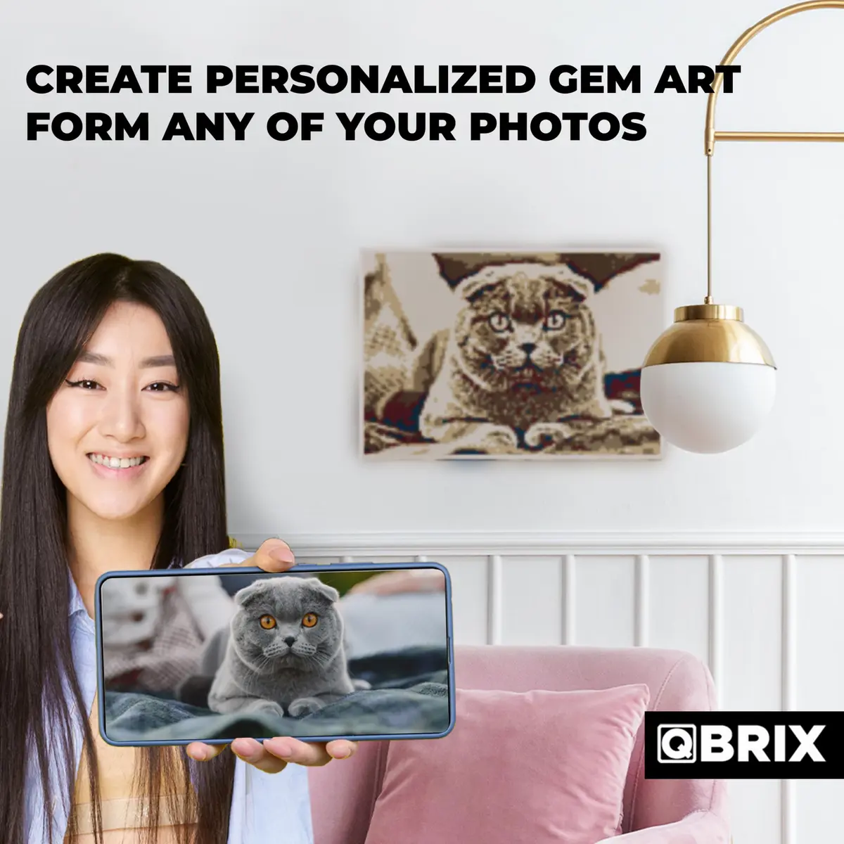 QBRIX Custom Photo Diamond Painting Kit 21cm x 30cm (8 x 12 inches) | Vintage A4 Full Drill Gem Art - view 3