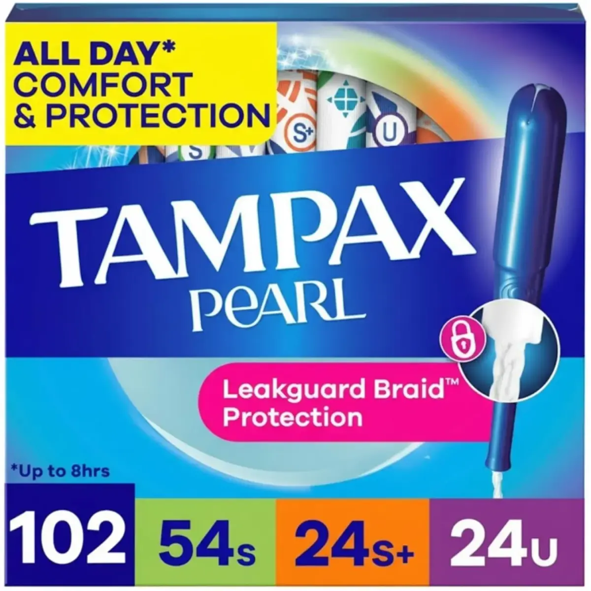 Tampax Pearl Tampons Multipack Super/Super Plus/Ultra Absorbency Unscented 102 Count | LeakGuard Braid for 8-Hour Protection - main product image