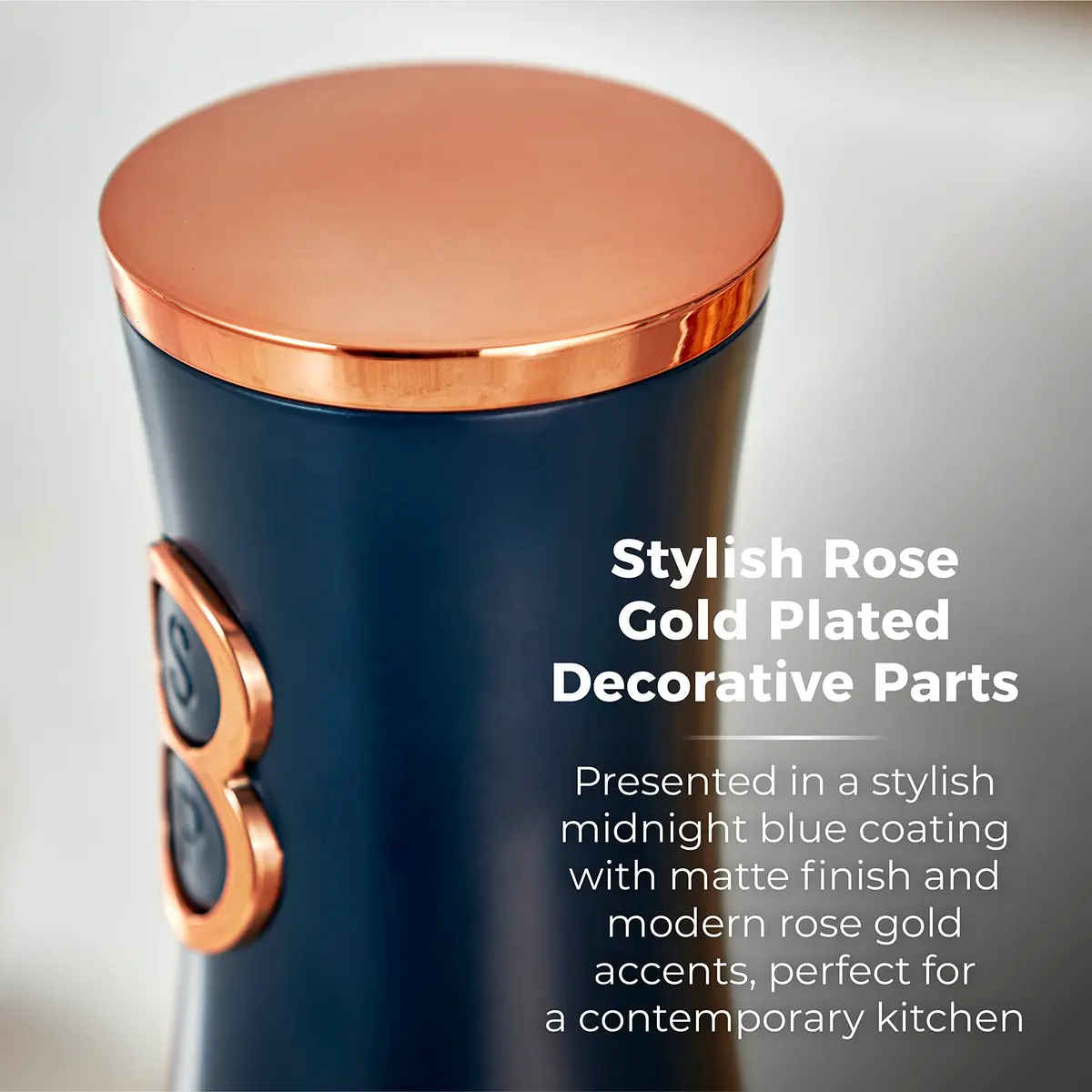 Tower T847004MNB Electric Salt and Pepper Mills 0.28kg (7cm x 21.5cm) | Adjustable Ceramic Grinders, Midnight Blue & Rose Gold - view 7