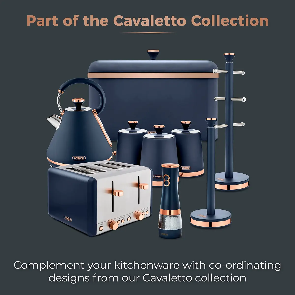 Tower T847004MNB Electric Salt and Pepper Mills 0.28kg (7cm x 21.5cm) | Adjustable Ceramic Grinders, Midnight Blue & Rose Gold - view 8