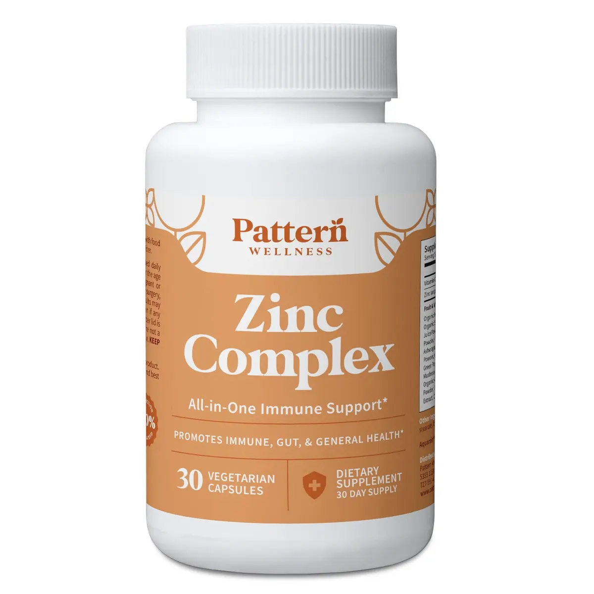 Pattern Wellness Zinc Complex Supplement – 30 Vegan Capsules | Supports Immune, Skin & Digestive Health - main product image