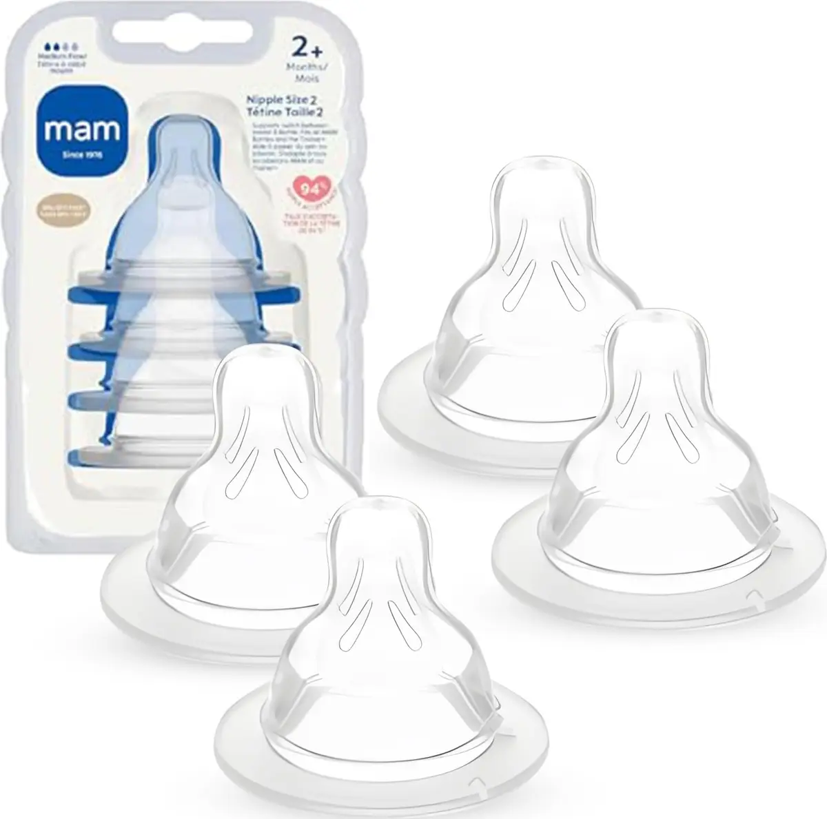 MAM Baby Bottle Anti-Colic Medium Flow Nipples | Fits All MAM Bottles, 4 Pack - main product image