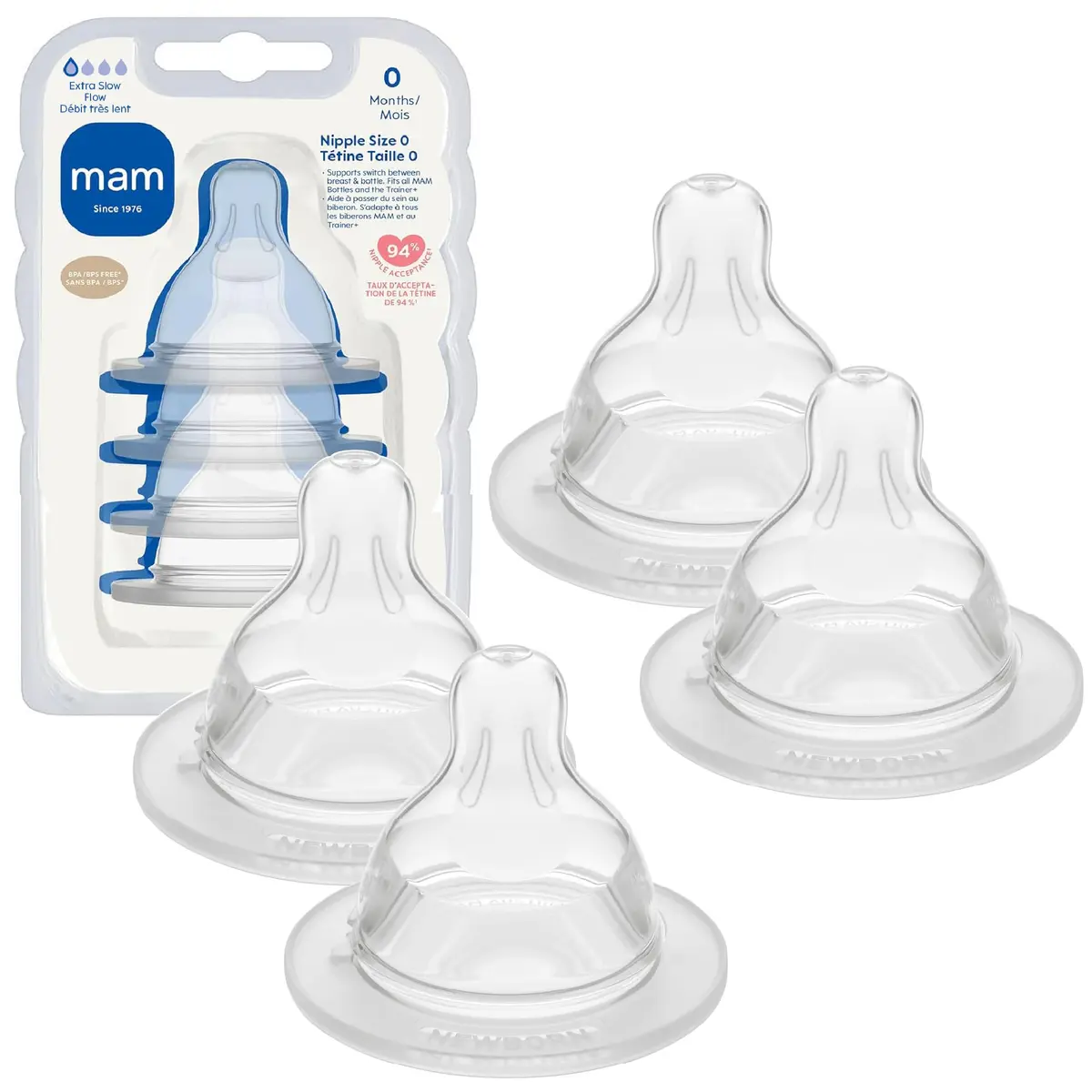 MAM Baby Bottle Anti-Colic Extra Slow Nipples Fits All MAM Bottles | Reduces Gas & Discomfort - main product image