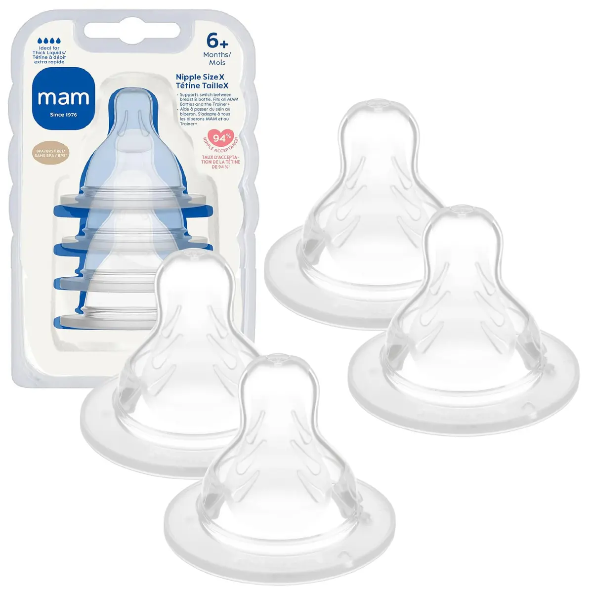 MAM Baby Bottle Anti-Colic Nipples Extra Fast Flow | Fits All MAM Bottles, BPA-Free Silicone, 4 Pack - main product image