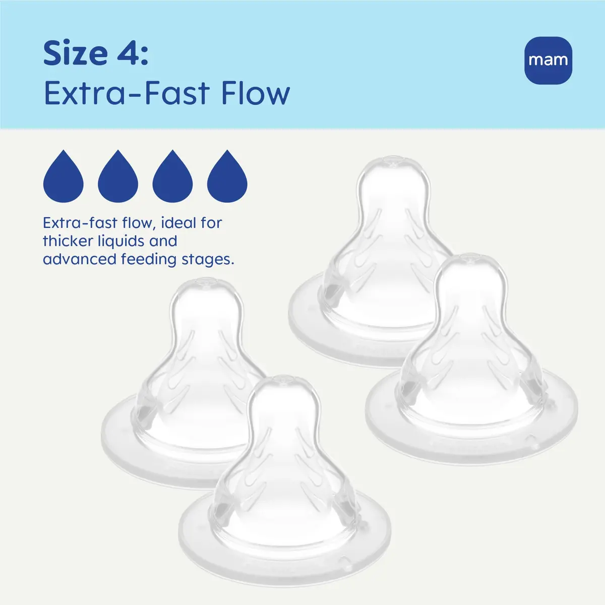 MAM Baby Bottle Anti-Colic Nipples Extra Fast Flow | Fits All MAM Bottles, BPA-Free Silicone, 4 Pack - view 2