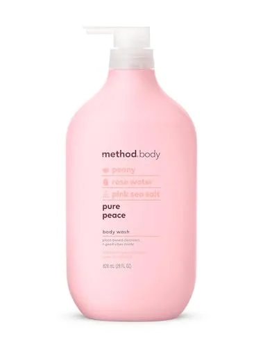 Method Pure Peace Body Wash with Peony, Rose Water & Pink Sea Salt, 28 oz | Gentle Hydrating Cleanser - main product image