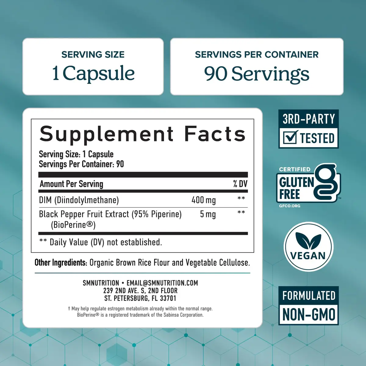 SMNutrition DIM Supplement 400mg 90 Count | Extra Strength Hormone Balance for Men & Women - view 6
