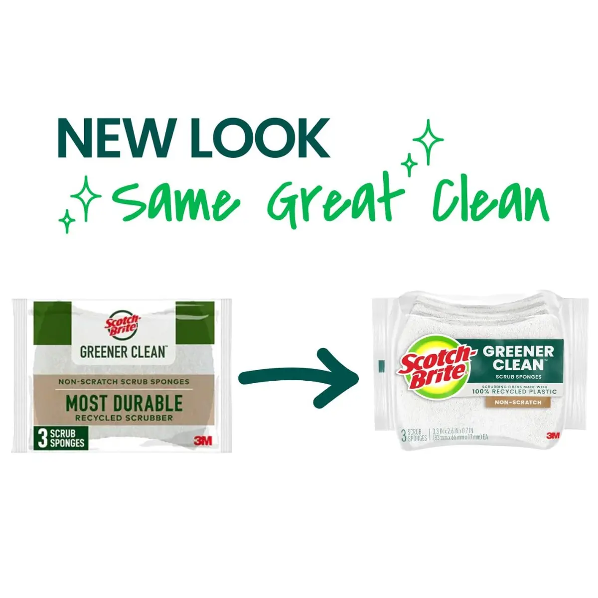 Scotch-Brite Greener Clean Non-Scratch Scrub Sponge 3 Pack | Recycled Scrubbing Fibers - view 2