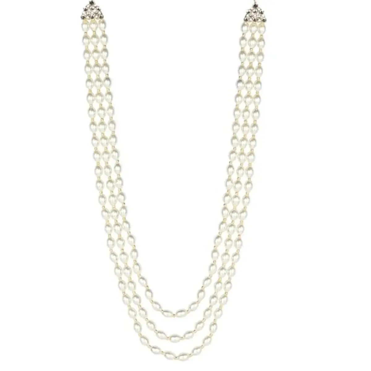 I Jewels 3 Layered Gold Plated Moti Mala Necklace 32cm (12.6in) | Royal Indian Wedding Groom Jewelry - main product image