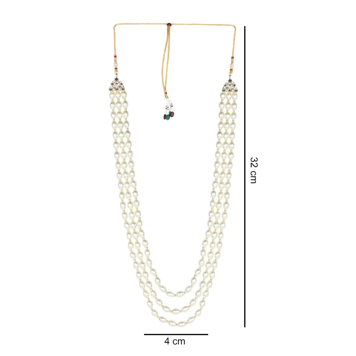 I Jewels 3 Layered Gold Plated Moti Mala Necklace 32cm (12.6in) | Royal Indian Wedding Groom Jewelry - view 4