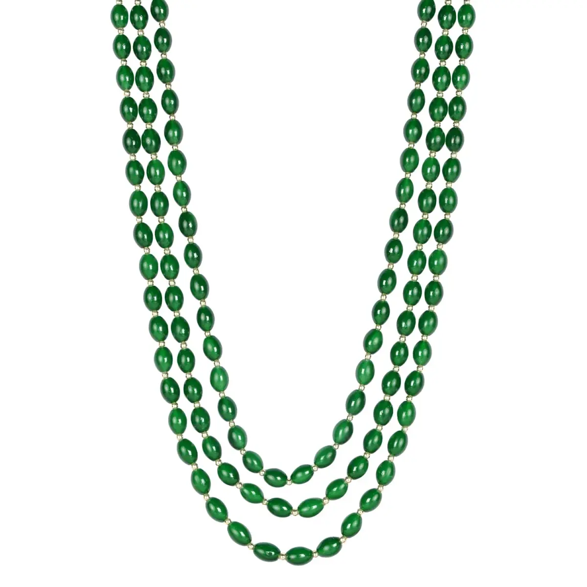 I Jewels 3 Layered Gold Plated Mint Moti Mala Necklace 32cm (12.6in) | Indian Wedding Groom Necklace - main product image