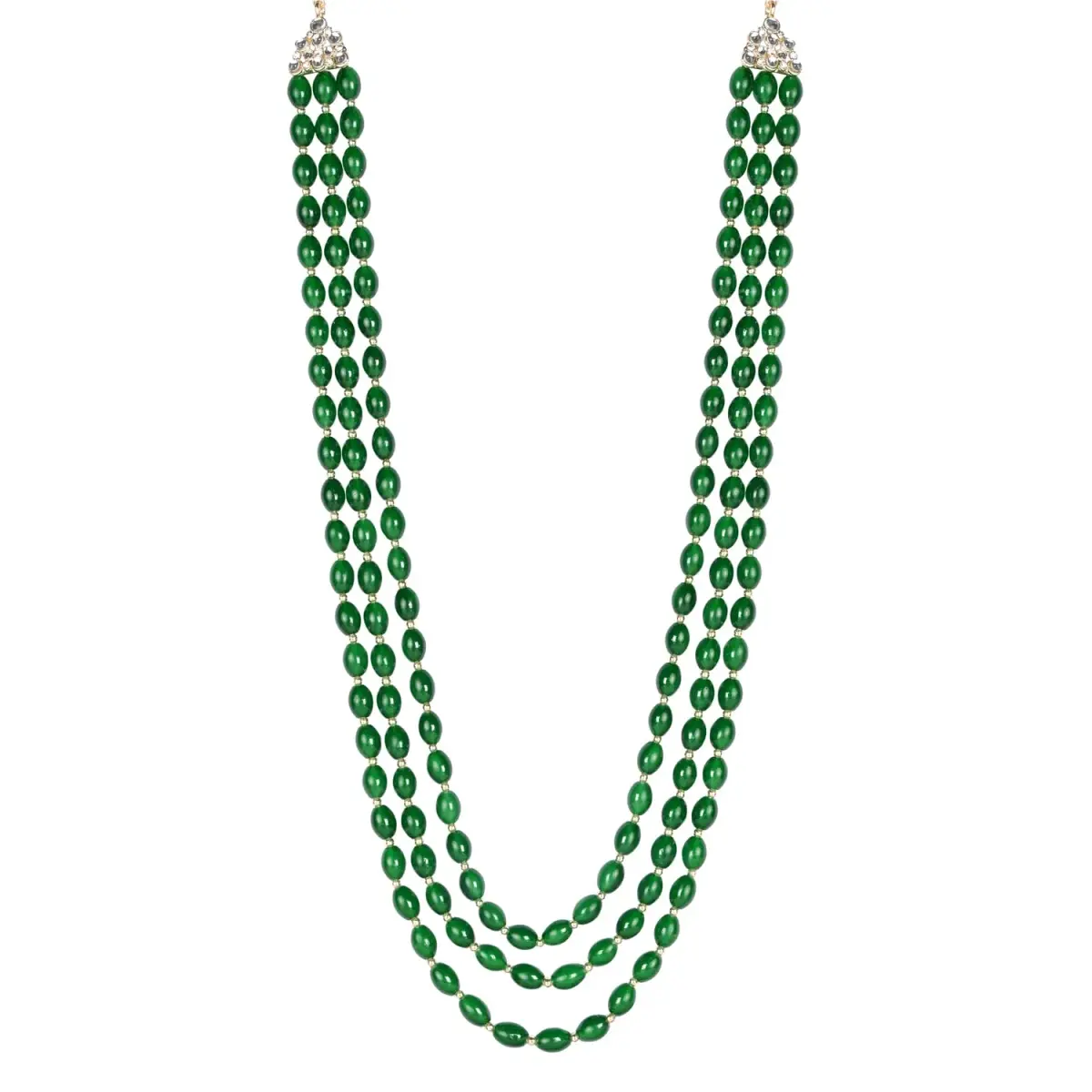 I Jewels 3 Layered Gold Plated Mint Moti Mala Necklace 32cm (12.6in) | Indian Wedding Groom Necklace - view 2