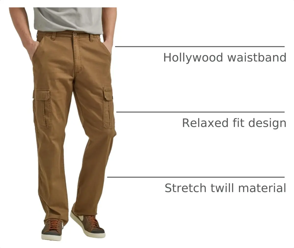 Wrangler Authentics Men's Relaxed Fit Stretch Cargo Pant, Kangaroo, 34W x 32L | Durable, Comfortable & Versatile - view 4