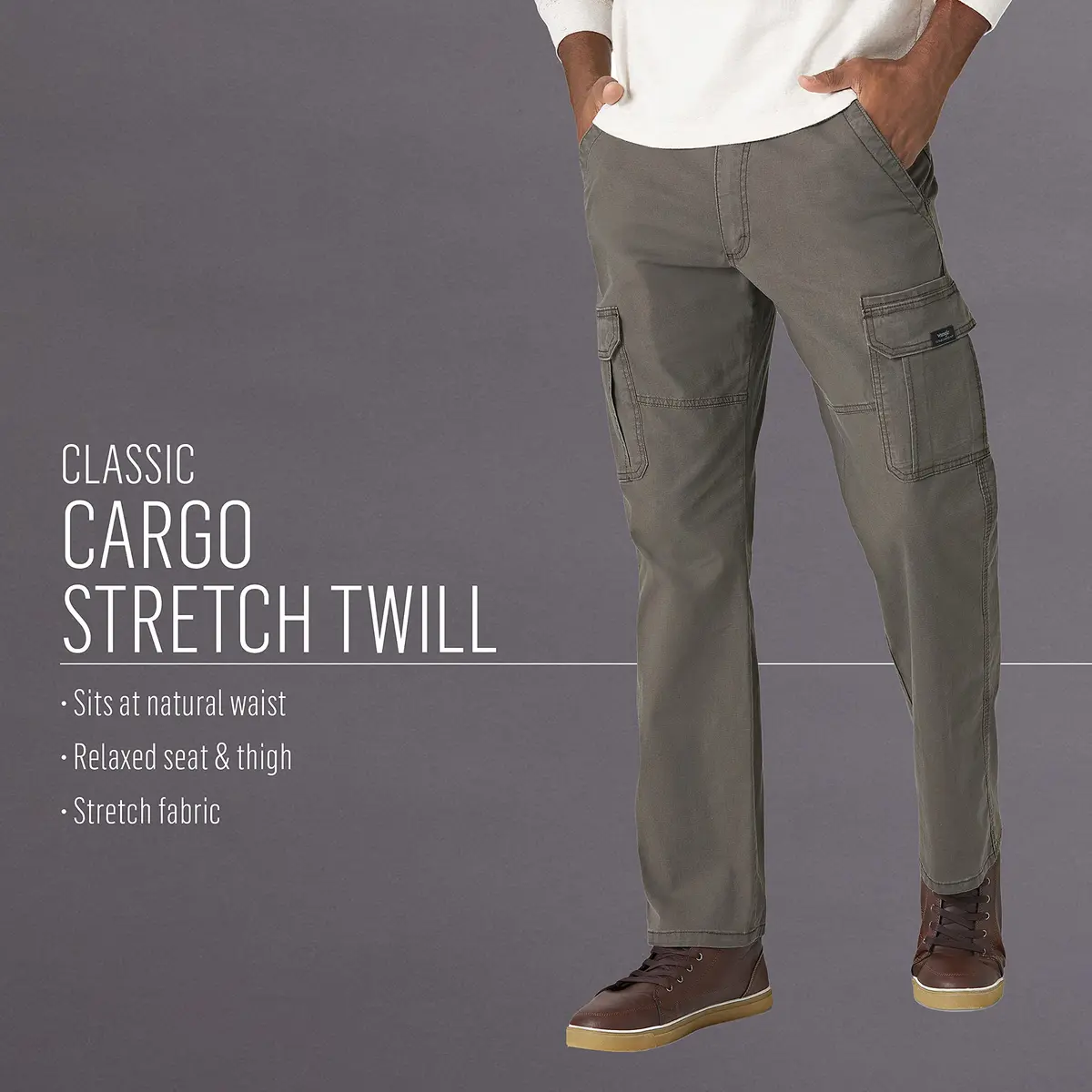 Wrangler Authentics Men's Relaxed Fit Stretch Cargo Pant, Kangaroo, 34W x 32L | Durable, Comfortable & Versatile - view 6