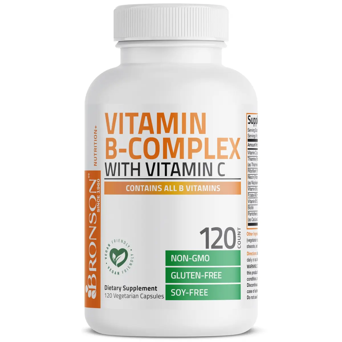 Bronson Vitamin B Complex with Vitamin C Vegetarian Capsules 120 Count | Immune, Energy & Nervous System Support - view 5