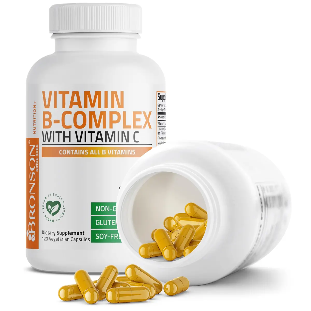 Bronson Vitamin B Complex with Vitamin C Vegetarian Capsules 120 Count | Immune, Energy & Nervous System Support - view 6