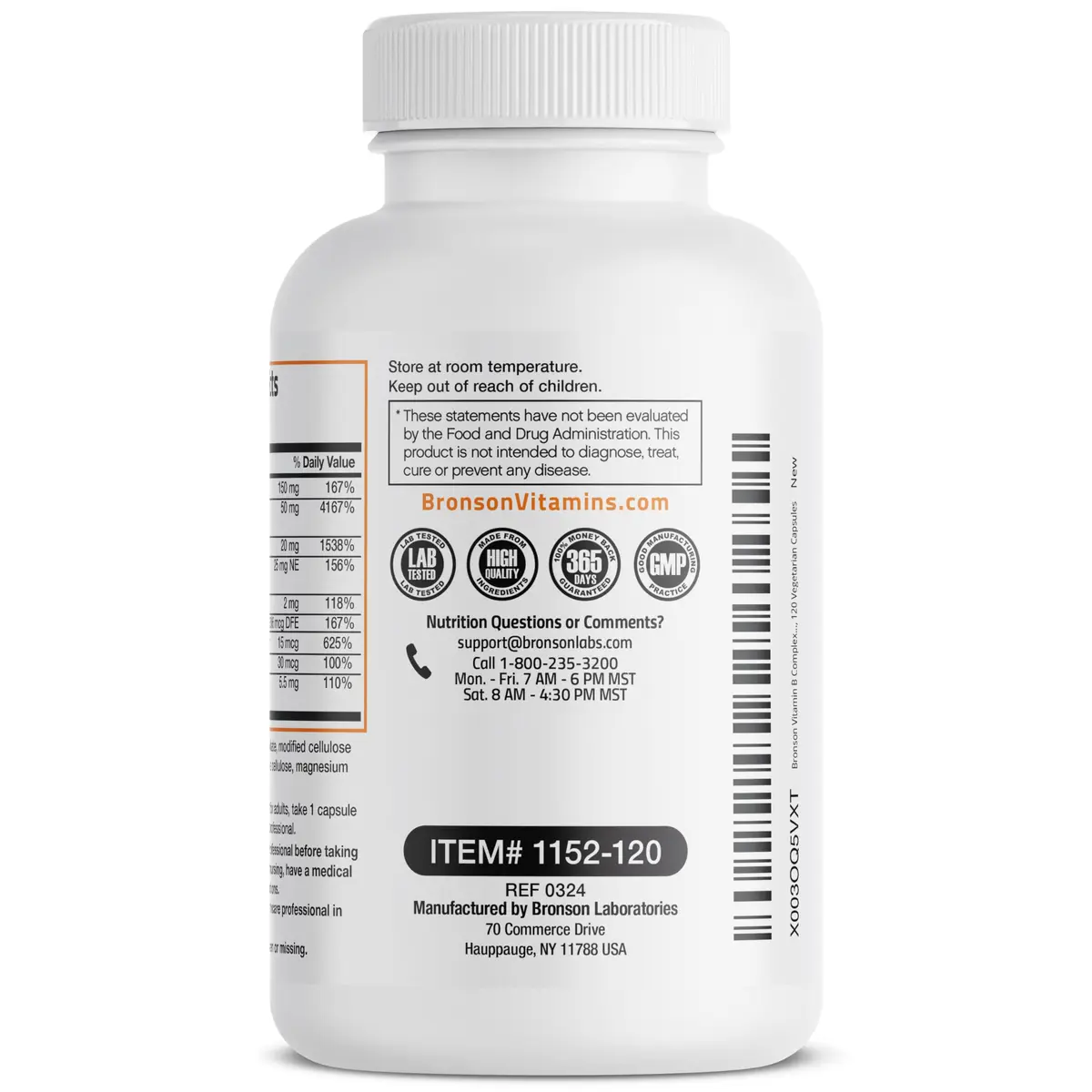 Bronson Vitamin B Complex with Vitamin C Vegetarian Capsules 120 Count | Immune, Energy & Nervous System Support - view 7