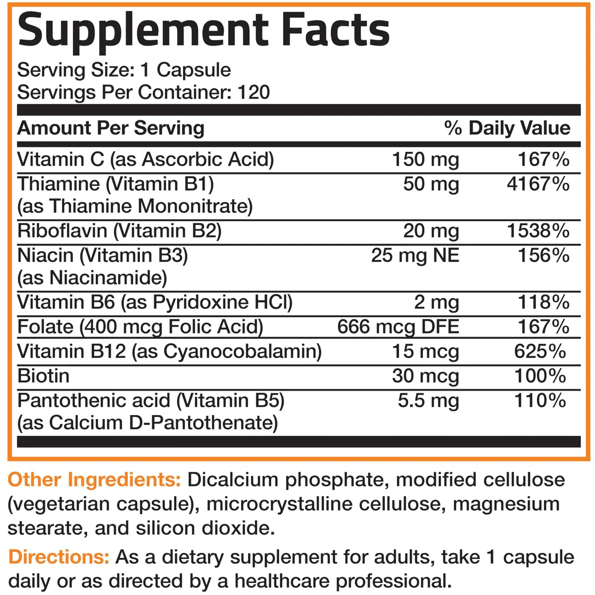 Bronson Vitamin B Complex with Vitamin C Vegetarian Capsules 120 Count | Immune, Energy & Nervous System Support - view 8