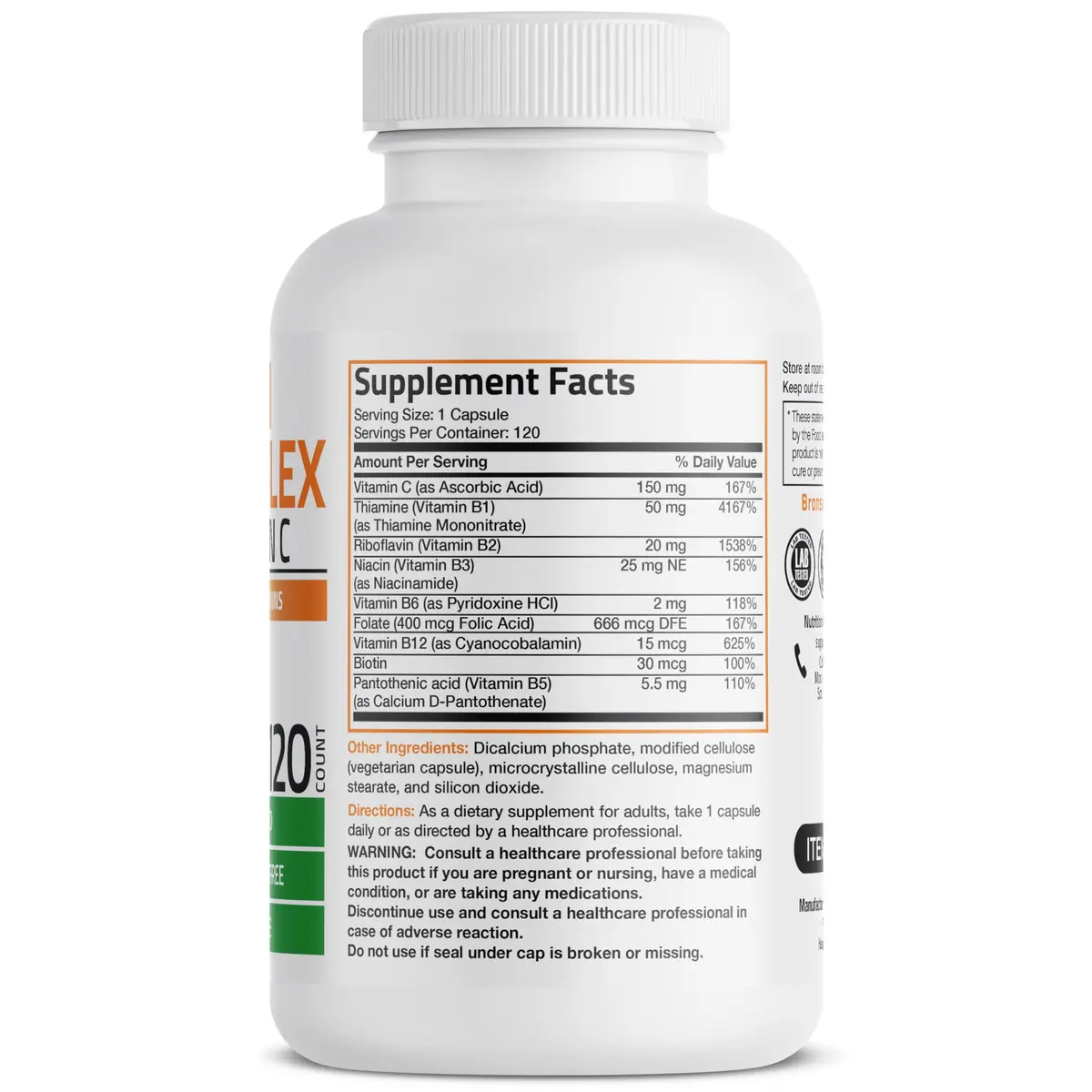 Bronson Vitamin B Complex with Vitamin C Vegetarian Capsules 120 Count | Immune, Energy & Nervous System Support - view 2