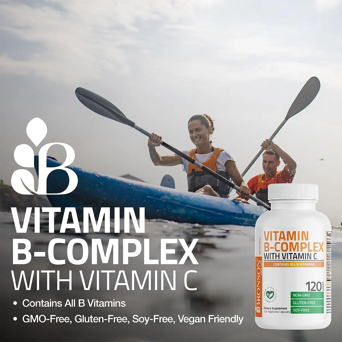 Bronson Vitamin B Complex with Vitamin C Vegetarian Capsules 120 Count | Immune, Energy & Nervous System Support - view 3