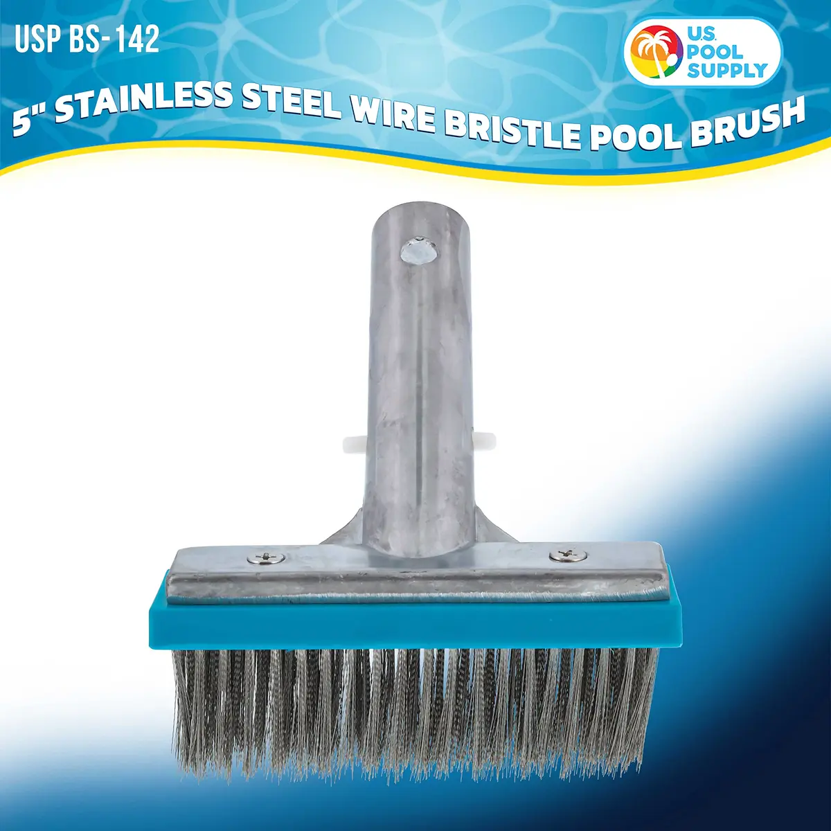 U.S. Pool Supply 5" Stainless Steel Pool Brush Head with Aluminum Handle | Inground Pool Cleaning Tool - view 2