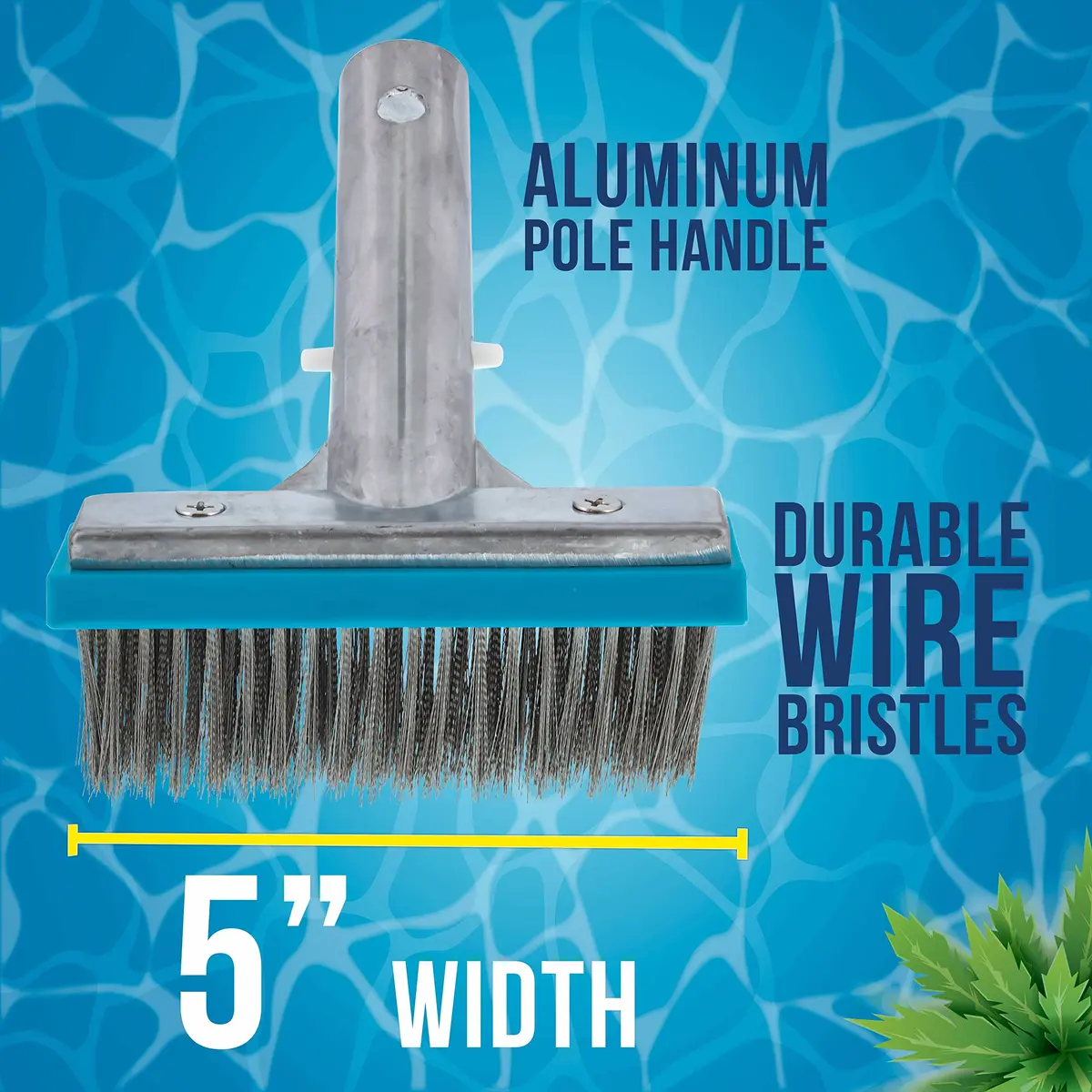 U.S. Pool Supply 5" Stainless Steel Pool Brush Head with Aluminum Handle | Inground Pool Cleaning Tool - view 3