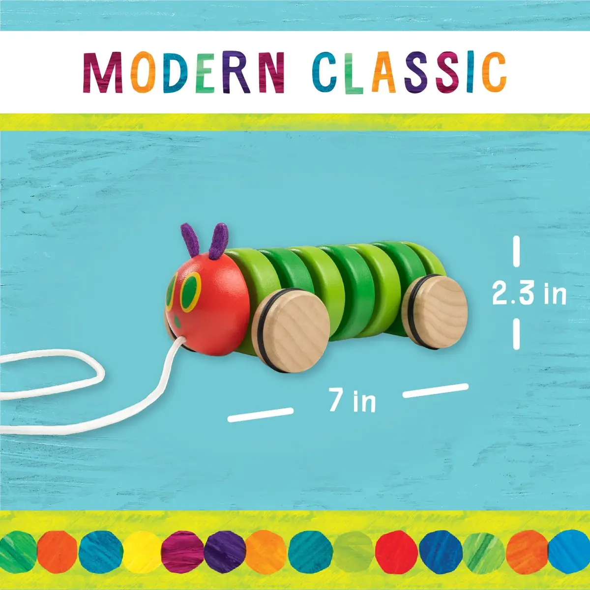 Kids Preferred The Very Hungry Caterpillar Wooden Pull Toy 13 inches | Classic Shape & Fine Motor Skill Development - view 5