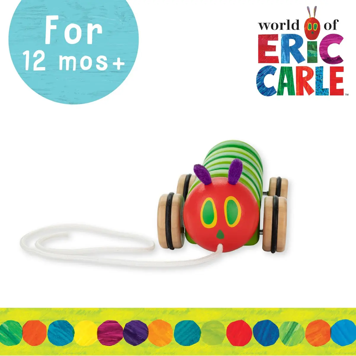 Kids Preferred The Very Hungry Caterpillar Wooden Pull Toy 13 inches | Classic Shape & Fine Motor Skill Development - view 6