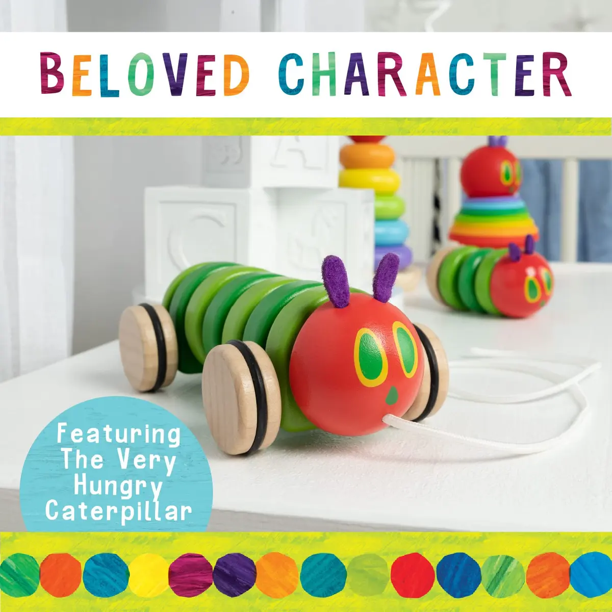 Kids Preferred The Very Hungry Caterpillar Wooden Pull Toy 13 inches | Classic Shape & Fine Motor Skill Development - view 3