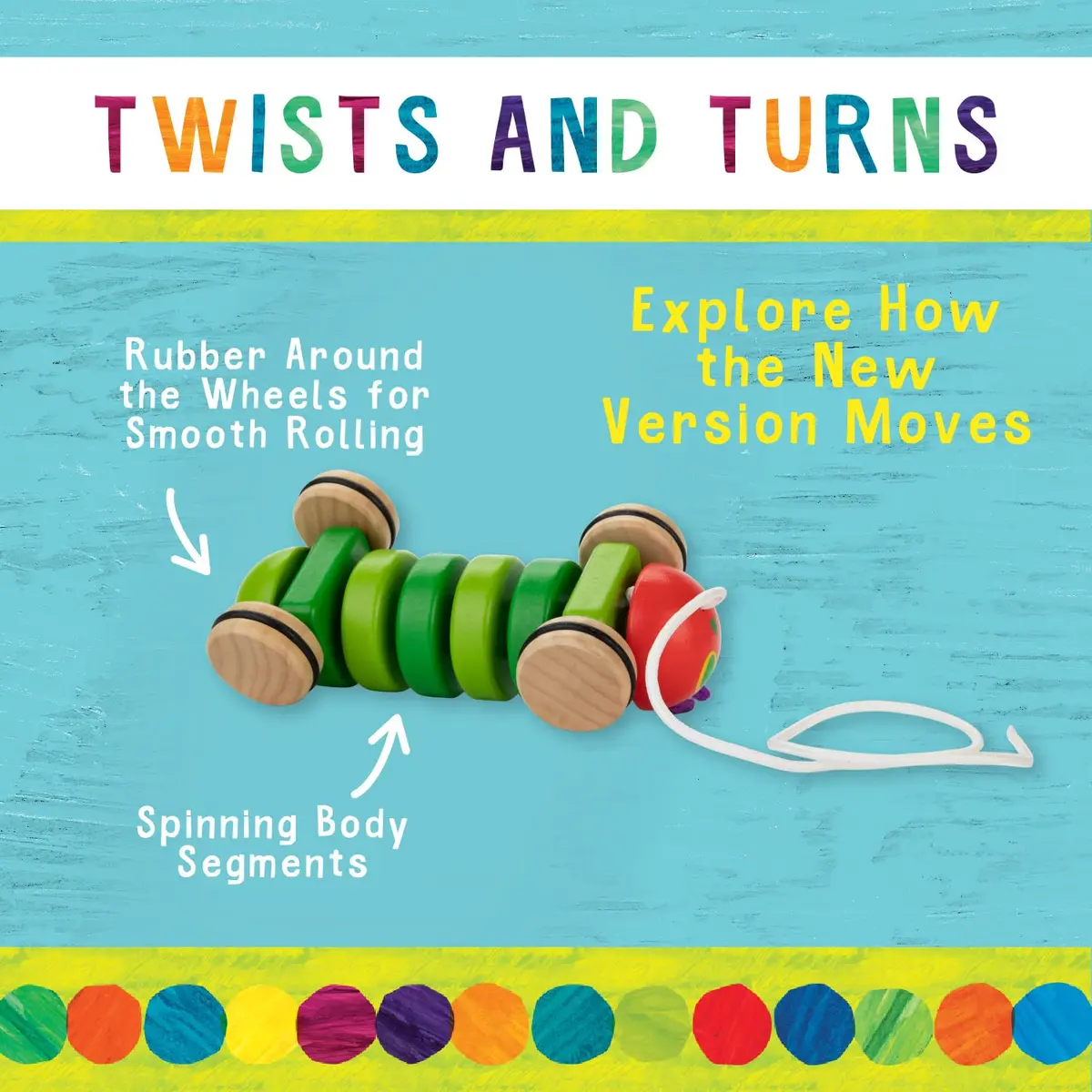 Kids Preferred The Very Hungry Caterpillar Wooden Pull Toy 13 inches | Classic Shape & Fine Motor Skill Development - view 4