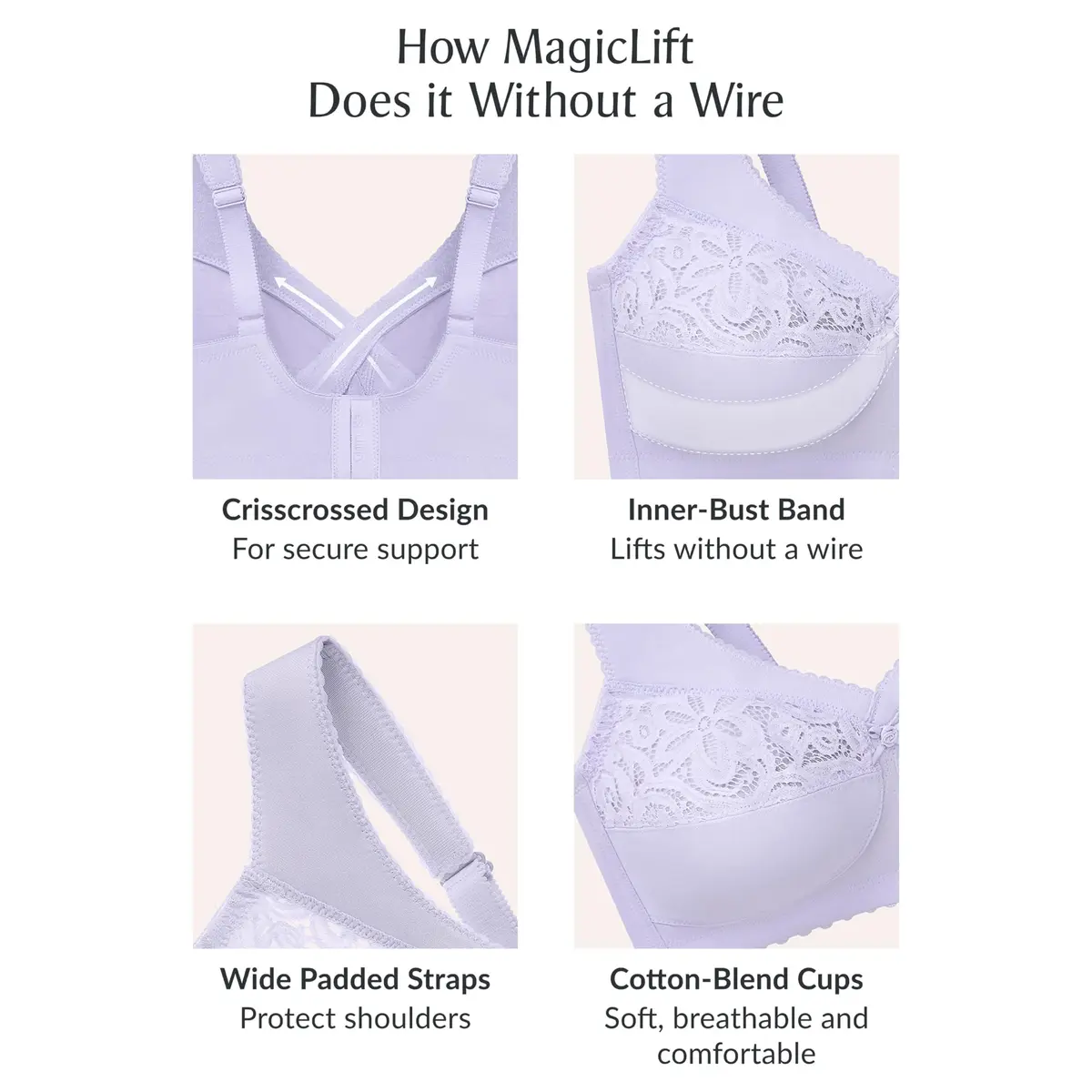Glamorise Plus Size MagicLift Cotton Support Bra Wirefree 36D | Comfort & Support - view 6