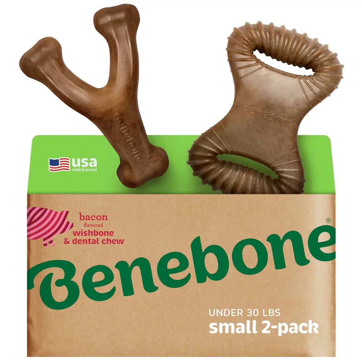 Benebone 2-Count Wishbone/Dental Dog Chew Toys, Small | Real Bacon, Durable Nylon, Made in USA - main product image