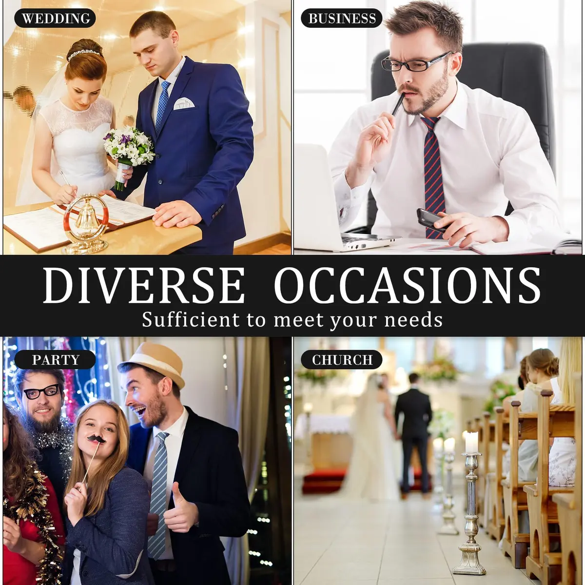 Janmercy 6 Pcs Clip on Tie for Men Necktie Assorted Color | Business Style, 51cm - view 6