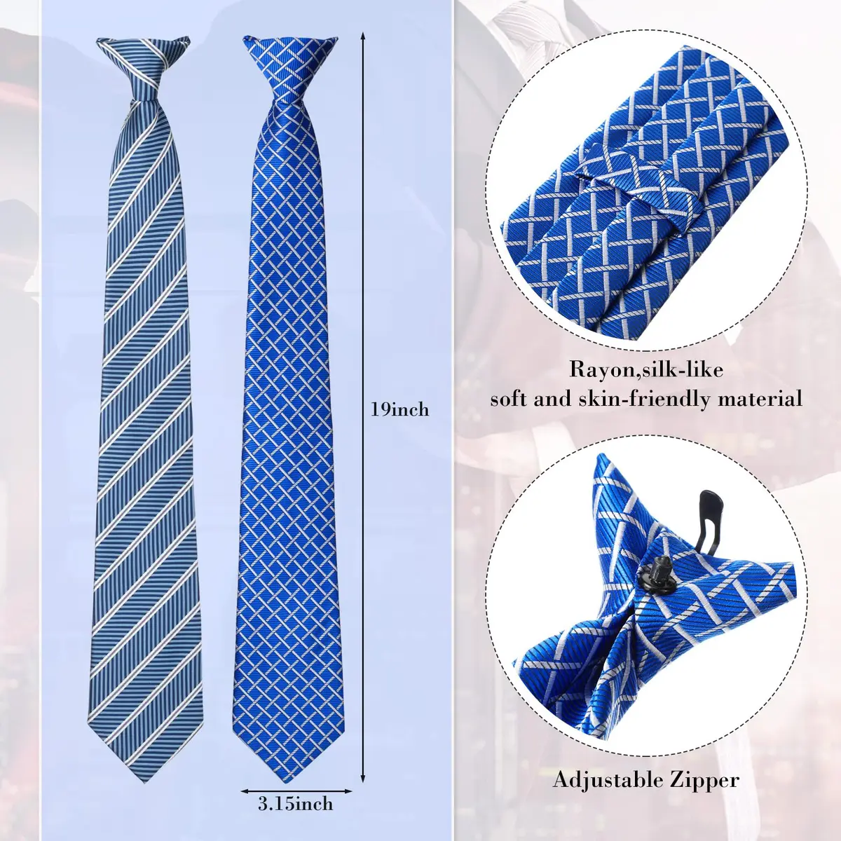 Janmercy 6 Pcs Clip on Tie for Men Necktie Assorted Color | Business Style, 51cm - view 2