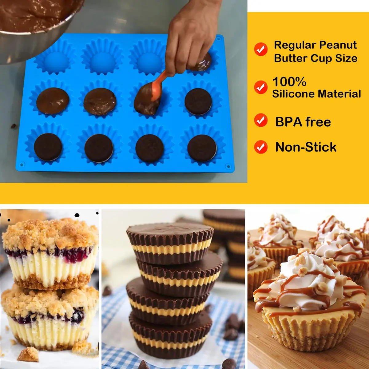 Sidosir Peanut Butter Cup Mold 3pcs | Silicone Mini Tart Pan for Fat Bombs & Brownies - view 5