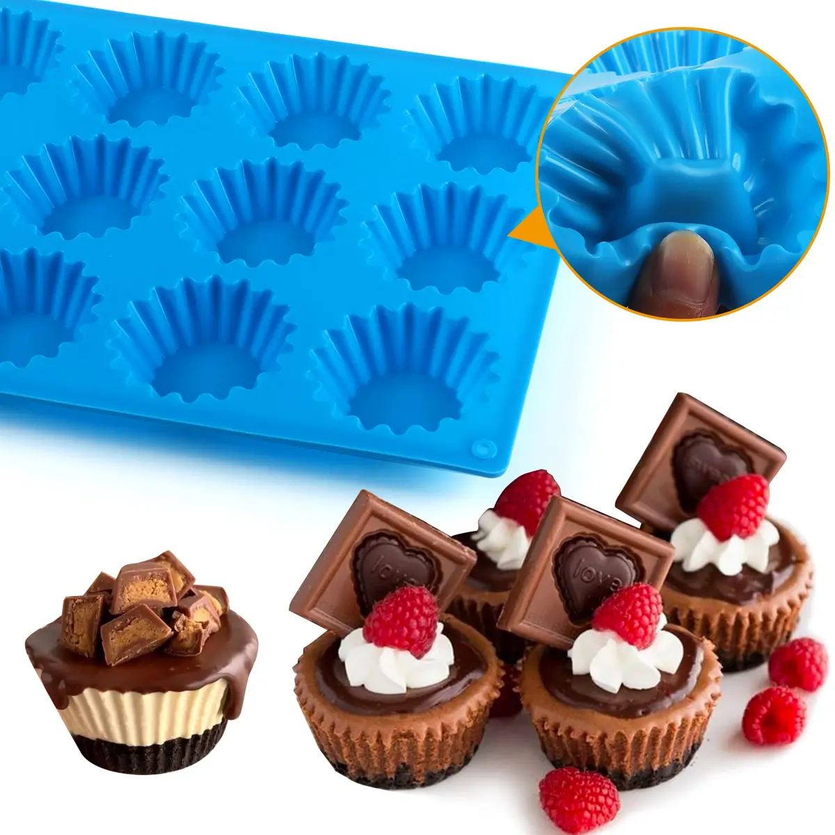 Sidosir Peanut Butter Cup Mold 3pcs | Silicone Mini Tart Pan for Fat Bombs & Brownies - view 3