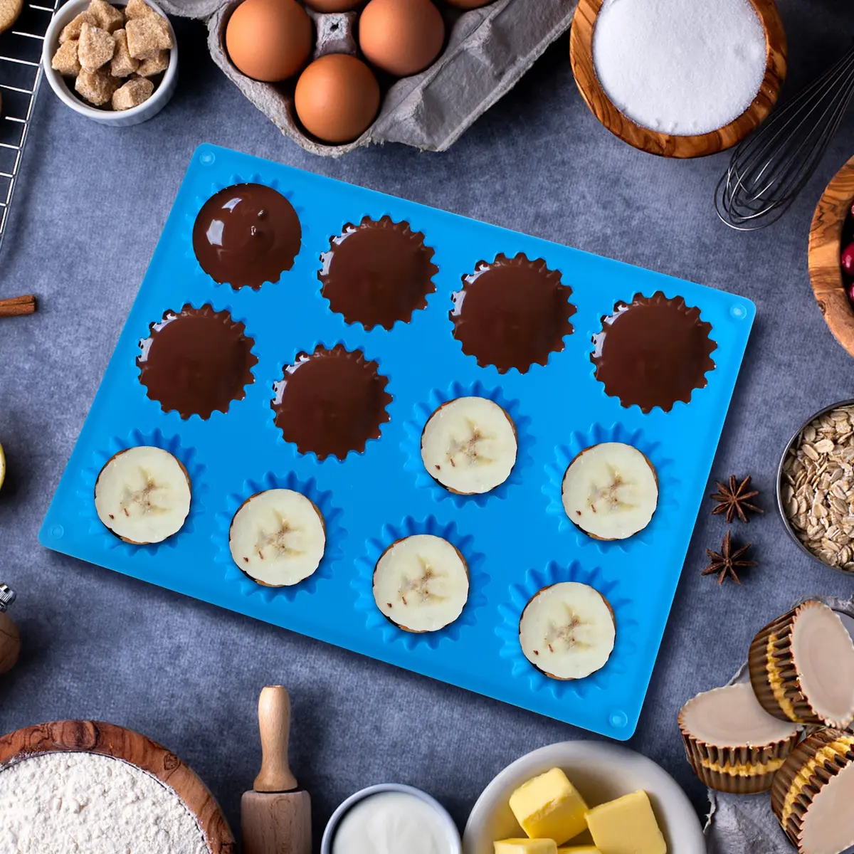 Sidosir Peanut Butter Cup Mold 3pcs | Silicone Mini Tart Pan for Fat Bombs & Brownies - view 4