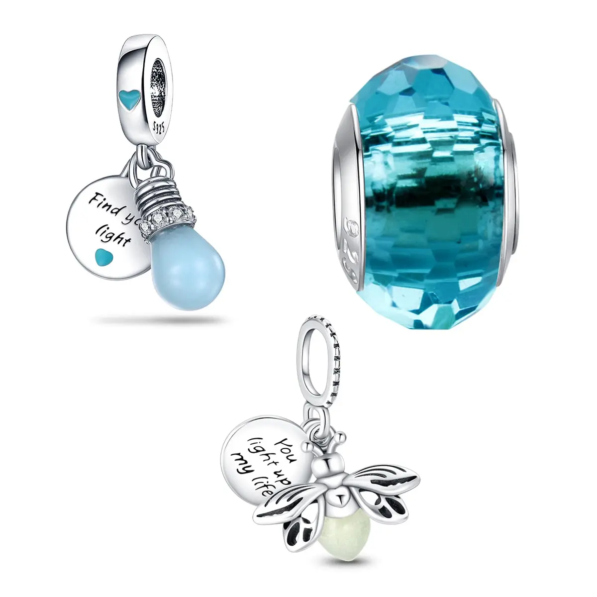 HappyStar 925 Sterling Silver Charms for Bracelets & Necklaces | Bead Pendants with Zirconia (4.6mm & 5mm holes) | Gift for Couples & Sisters - main product image