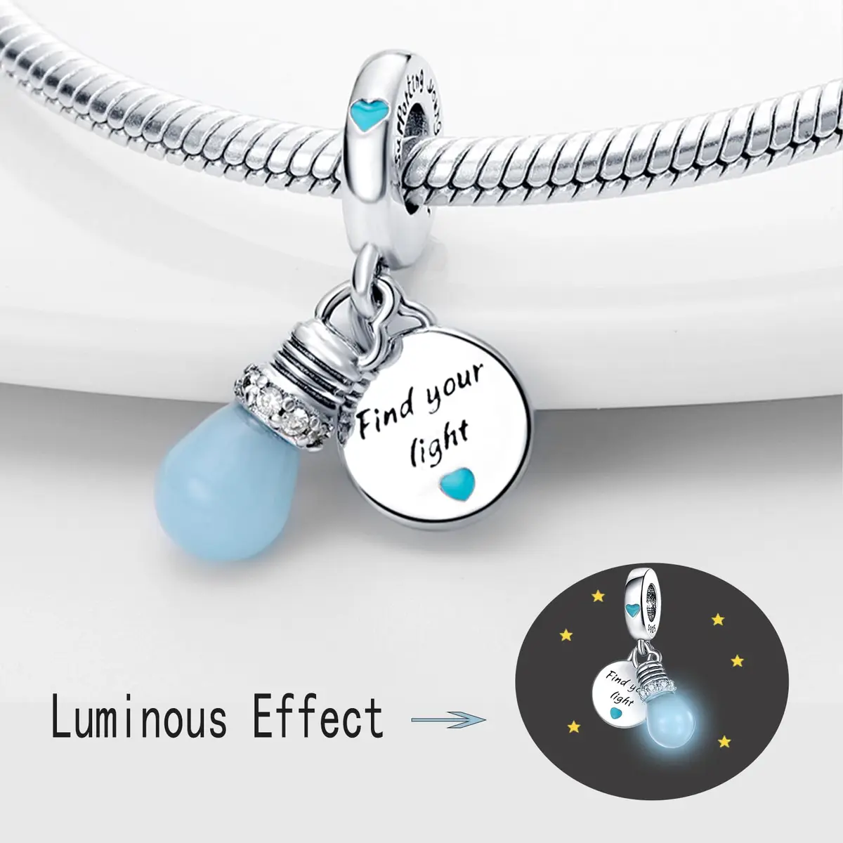 HappyStar 925 Sterling Silver Charms for Bracelets & Necklaces | Bead Pendants with Zirconia (4.6mm & 5mm holes) | Gift for Couples & Sisters - view 2