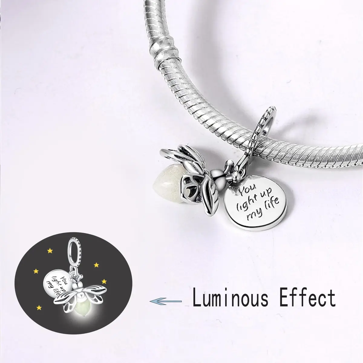 HappyStar 925 Sterling Silver Charms for Bracelets & Necklaces | Bead Pendants with Zirconia (4.6mm & 5mm holes) | Gift for Couples & Sisters - view 3