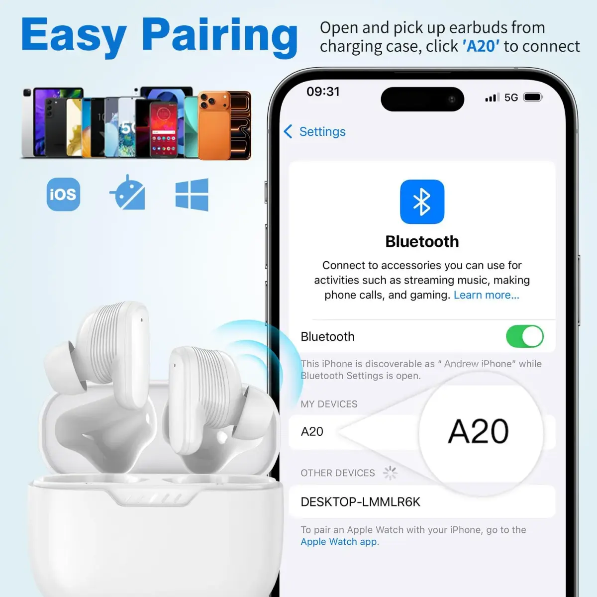 ASKUBSKU True Wireless Bluetooth 5.4 Earbuds | 13mm Dynamic Drivers, Noise Isolating, Semi-In-Ear Design - view 7