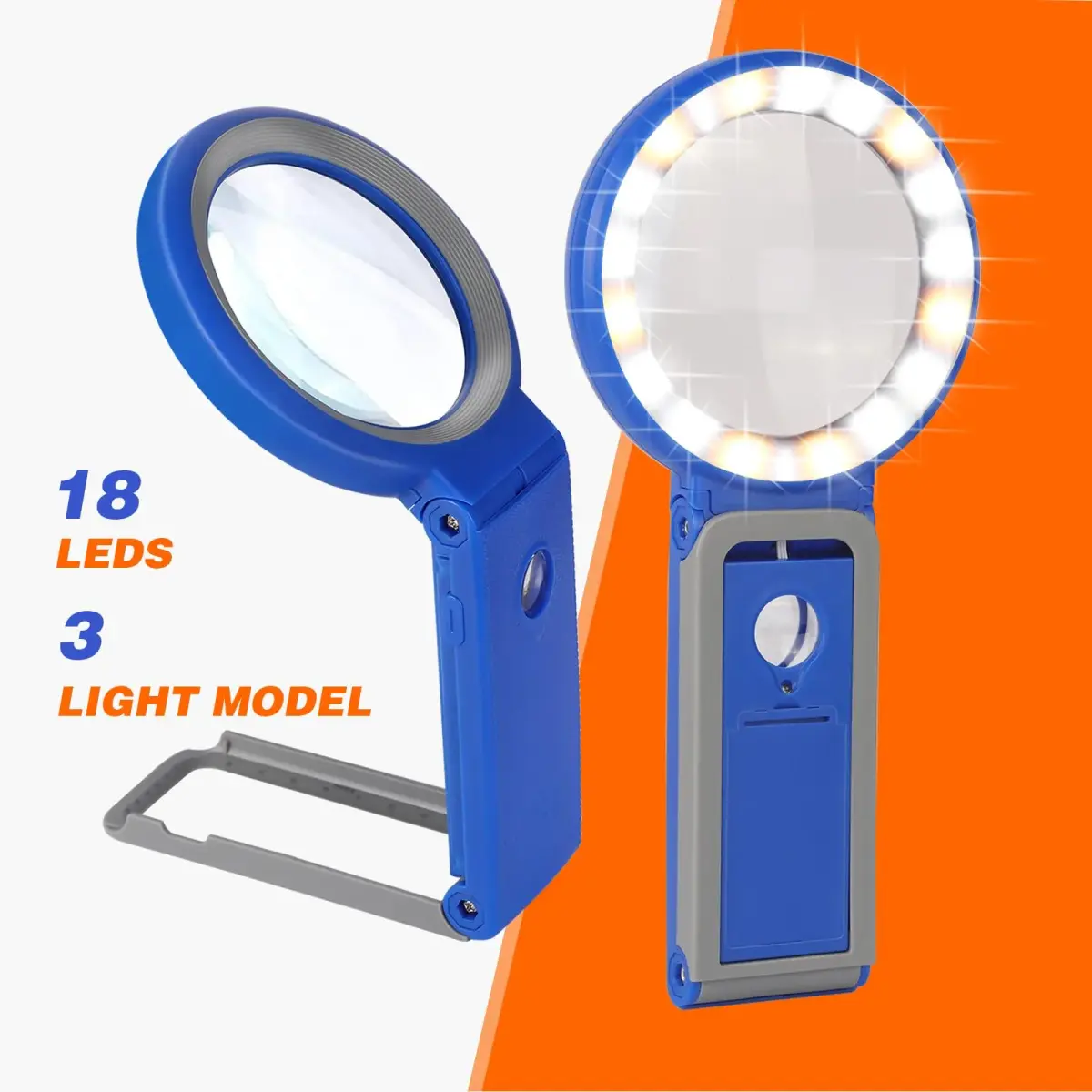 KIBTOY Blue Magnifier with Light and Stand, 3.2-inch Glass Lens | 3x Magnification for Seniors Reading - view 6