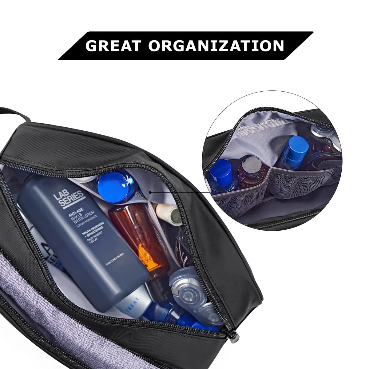 BAGSMART Toiletry Bag for Men | Water-Resistant Travel Organizer with Large Capacity (10.6''L*3.9''W*6.7''H) - view 2
