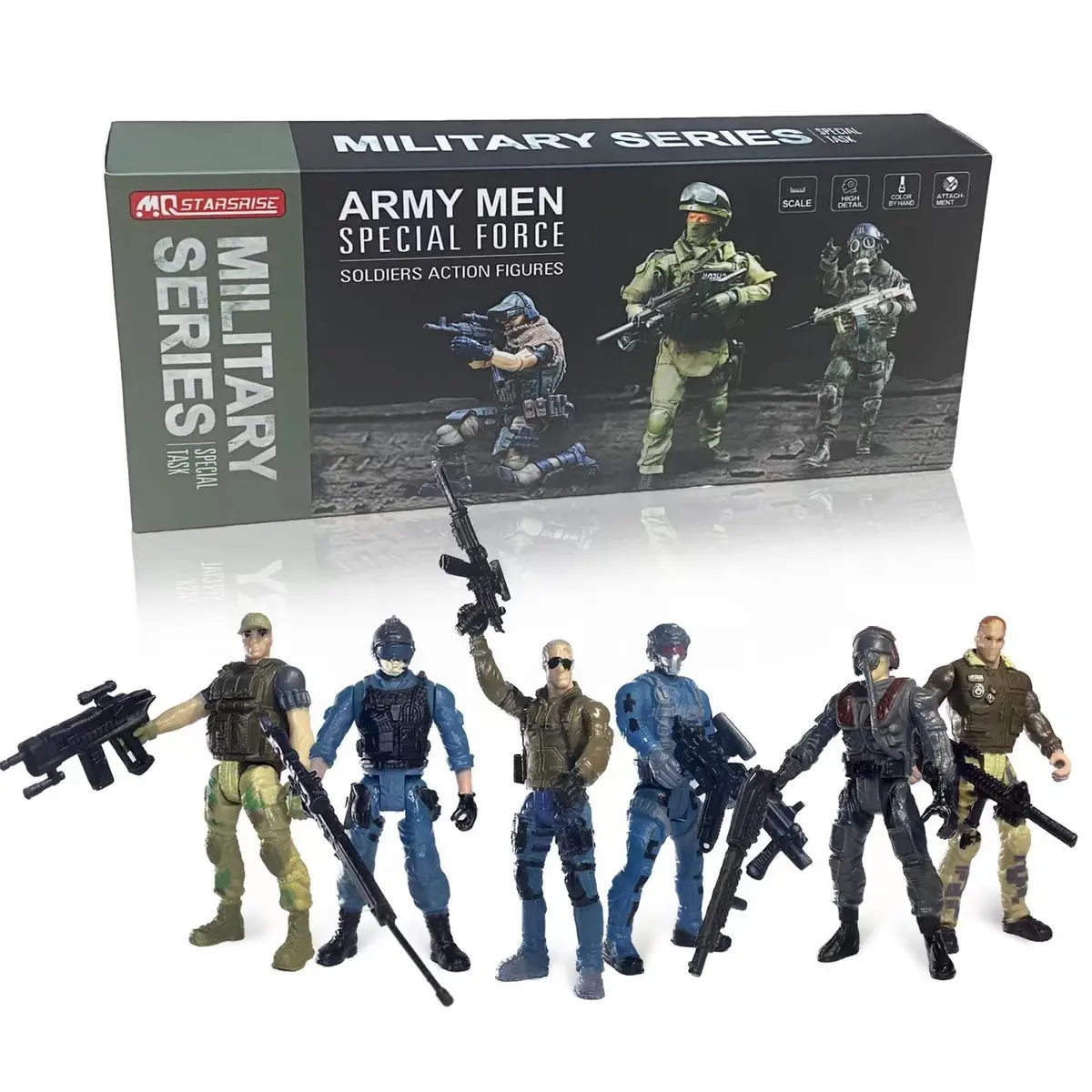 MQSTARSRISE Army Men Action Figures, 6 Pcs Soldiers Toy Set | Realistic Military Playset for Kids - main product image